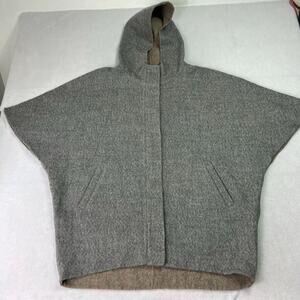 Eileen Fisher Coat Cape Womens Small Gray Taupe Alpaca Wool Oversized Lagenlook